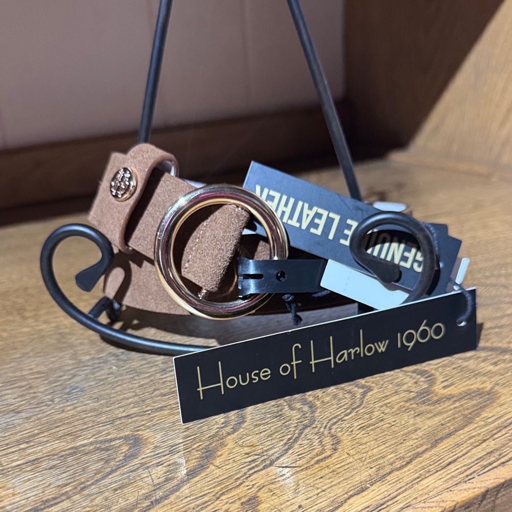 House of Harlow 1960 Brown Genuine Leather Belt with Gold Accents.